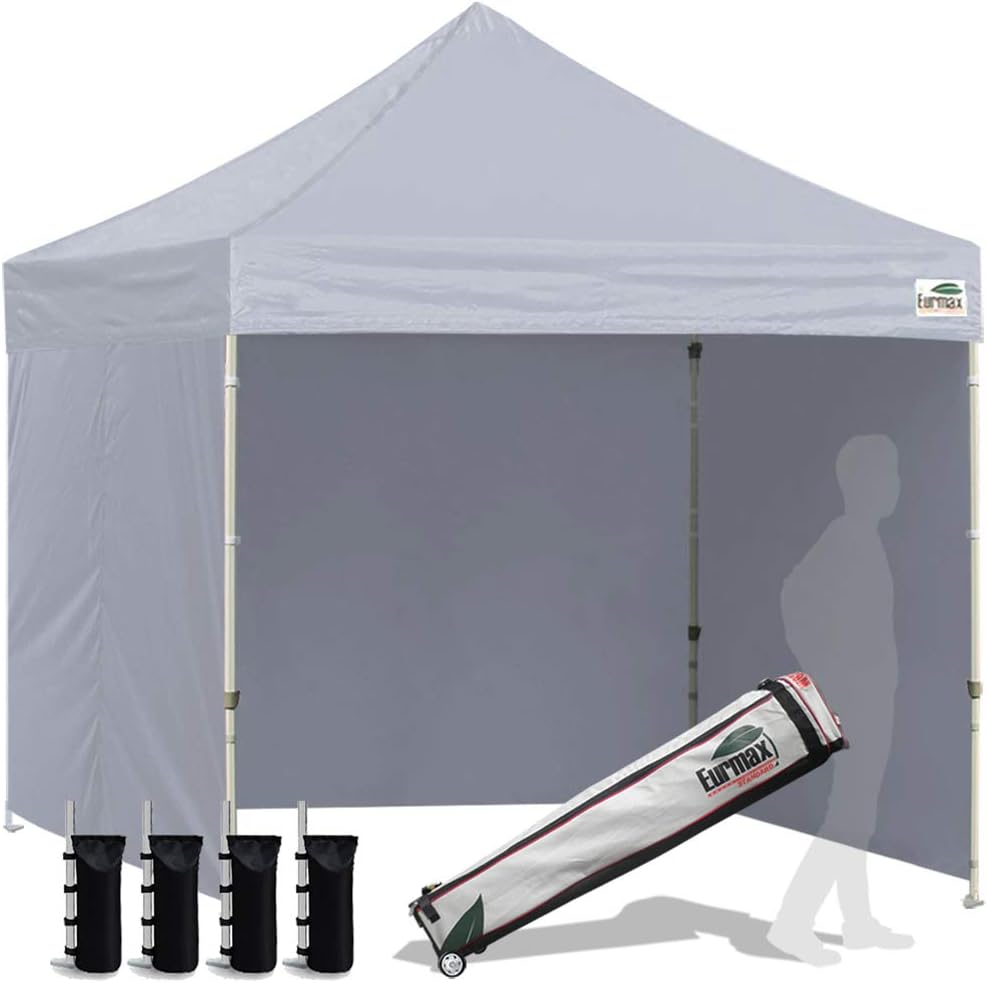 Carpa comercial instantánea con dosel emergente de 8'x8' con 4 paredes laterales extraíbles con cremallera y bolsa con ruedas, además de 4 bolsas de arena adicionales.