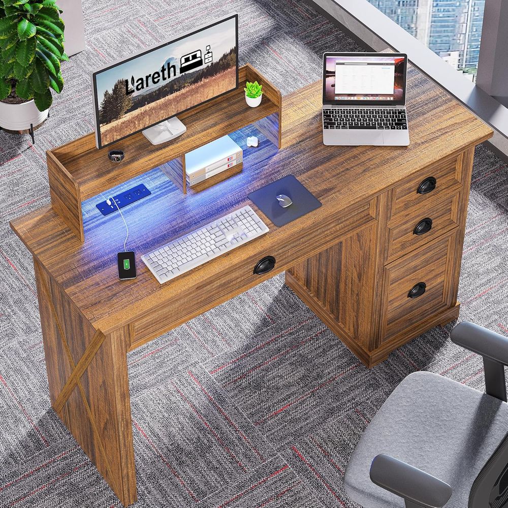 Escritorio para computadora con soporte para monitor de 47 pulgadas y luces LED