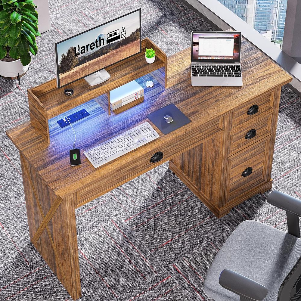 Escritorio para computadora con soporte para monitor de 47 pulgadas y luces LED