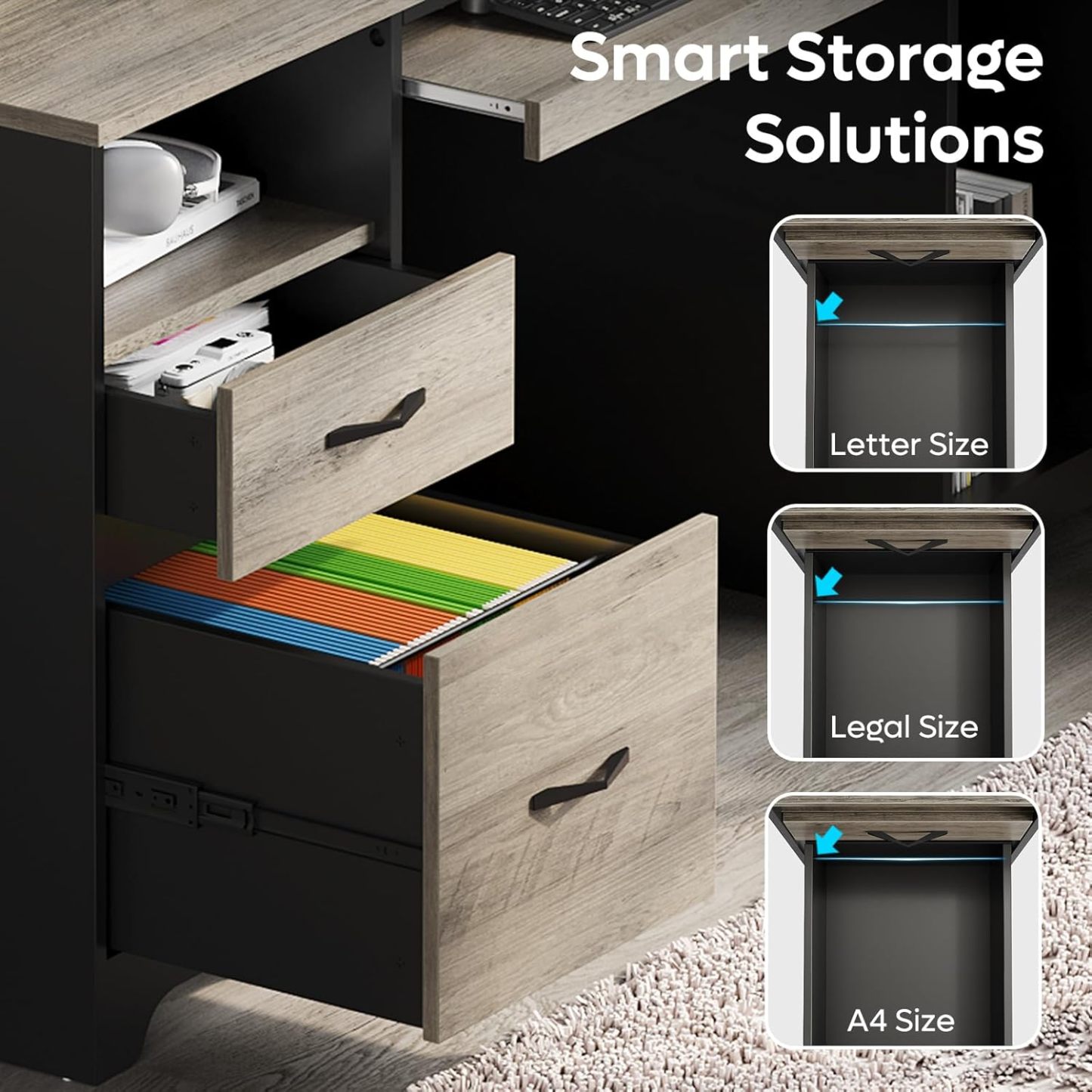 Escritorio ejecutivo industrial de madera de 59 pulgadas con 2 cajones