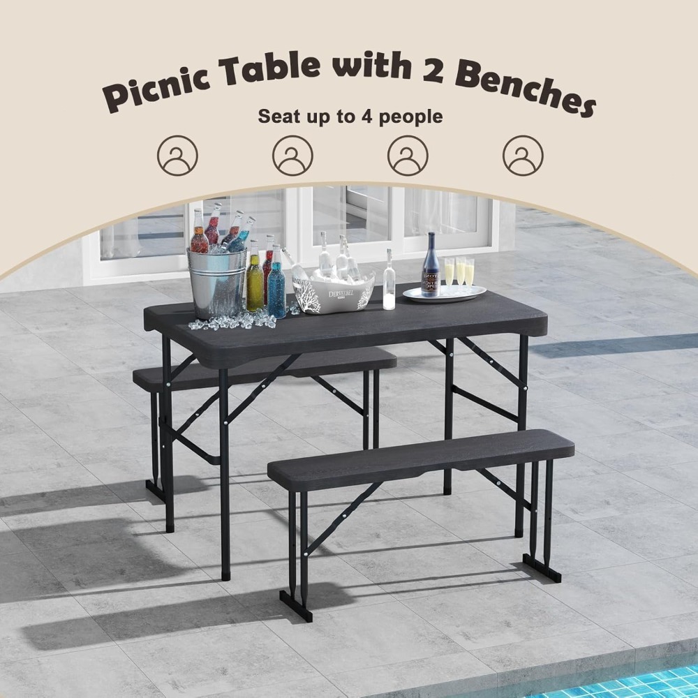 Juego de mesa de pícnic y bancos plegables, juego de mesa de comedor rectangular para patio