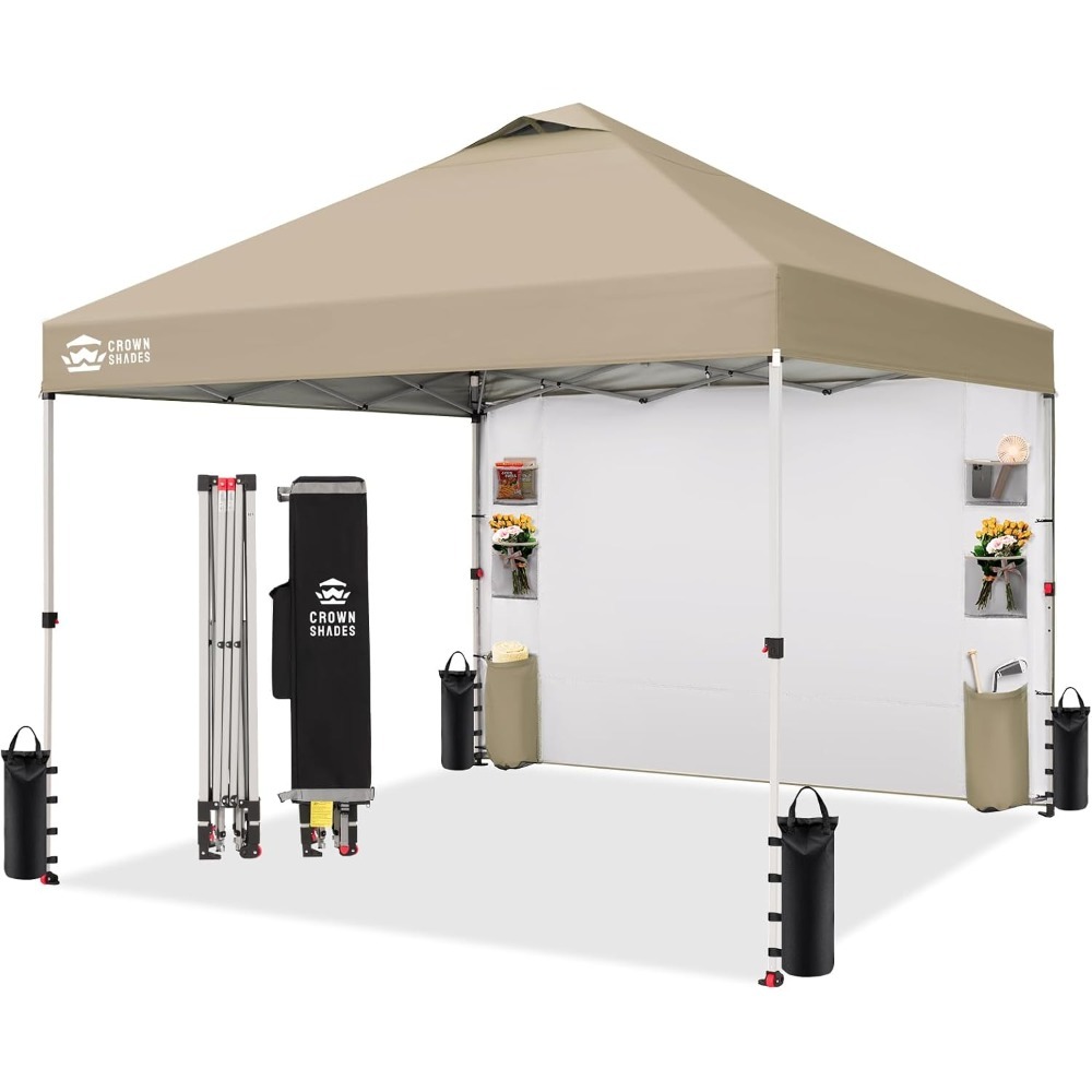 Carpa plegable de 10 x 10 pulgadas, fácil de instalar, con bolsillos y paredes laterales para dar sombra al aire libre.