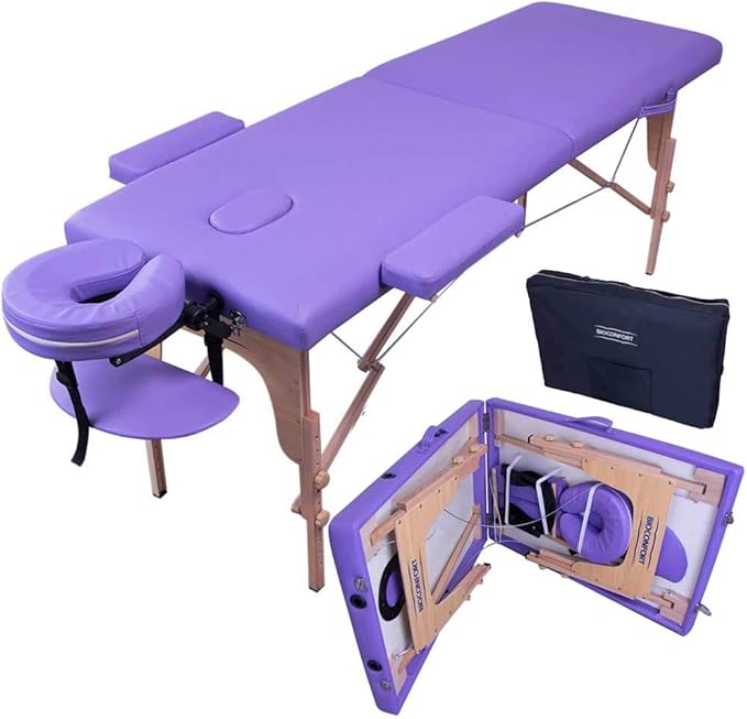 Cama Masaje Camilla 180X60cm Plegable Reclinable Portatil Fisioterapia Faciales Cabecera Portabrazos Tatuaje Tattoo Ligera SPA (Morado)