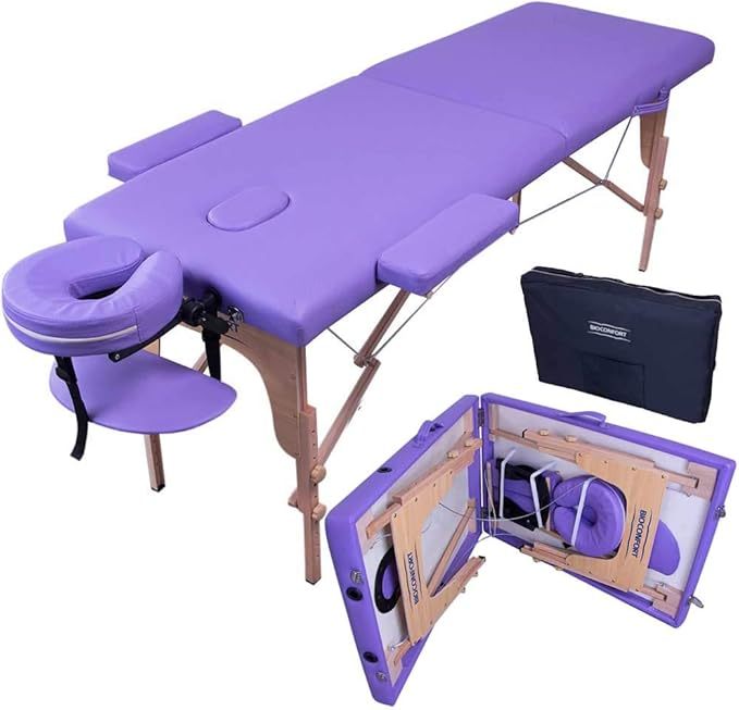 Cama Masaje Camilla 180X60cm Plegable Reclinable Portatil Fisioterapia Faciales Cabecera Portabrazos Tatuaje Tattoo Ligera SPA (Morado)