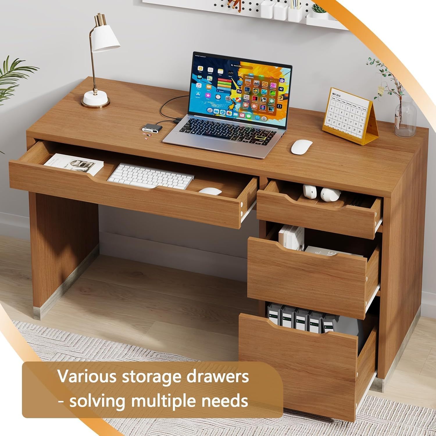 Escritorio de 52 pulgadas con 4 cajones — Escritorio compacto para computadora, ideal para espacios pequeños