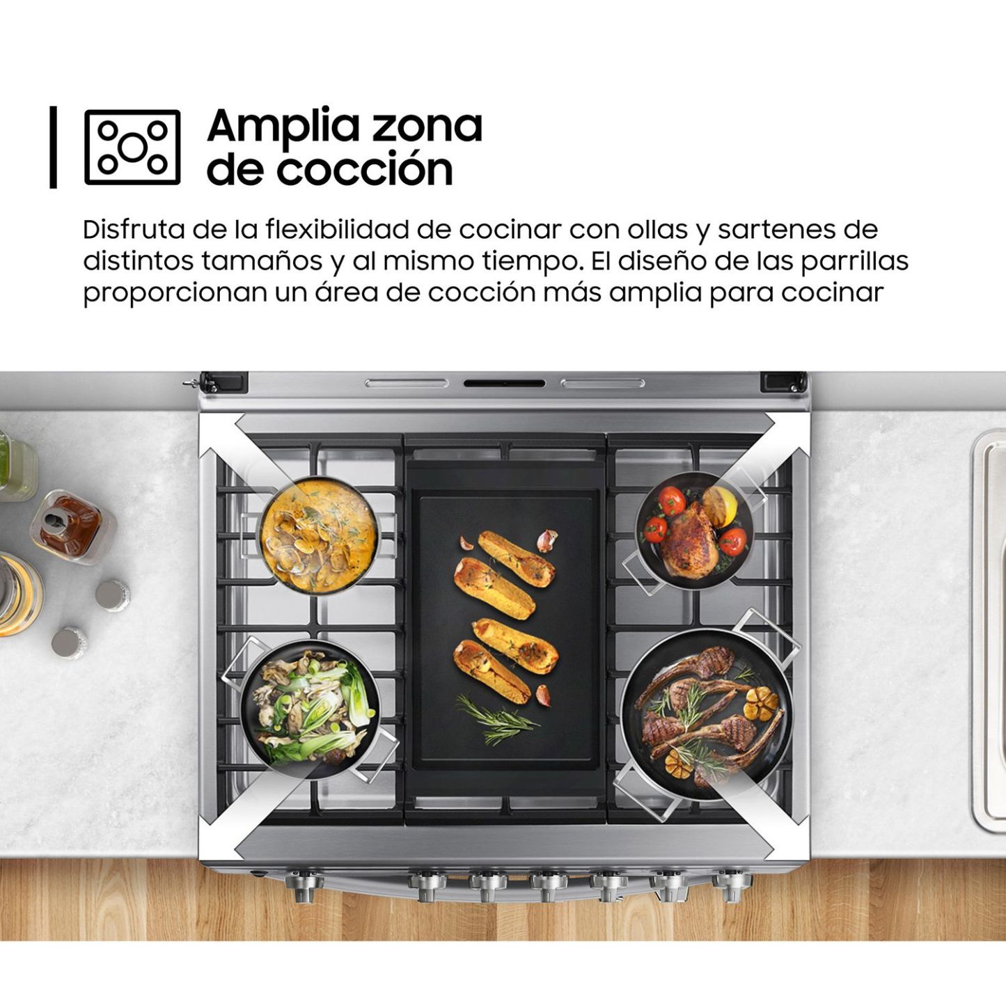 Cocina a Gas , 5 hornillas Mirror Look