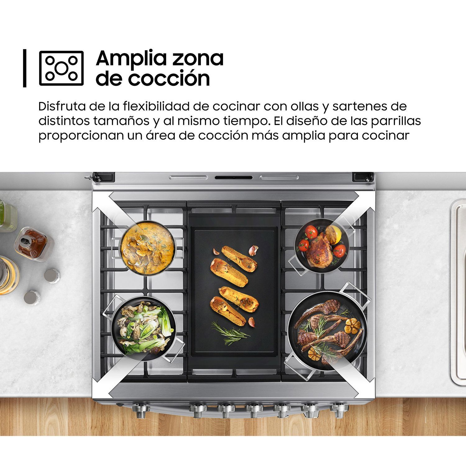 Cocina a Gas , 5 hornillas Mirror Look
