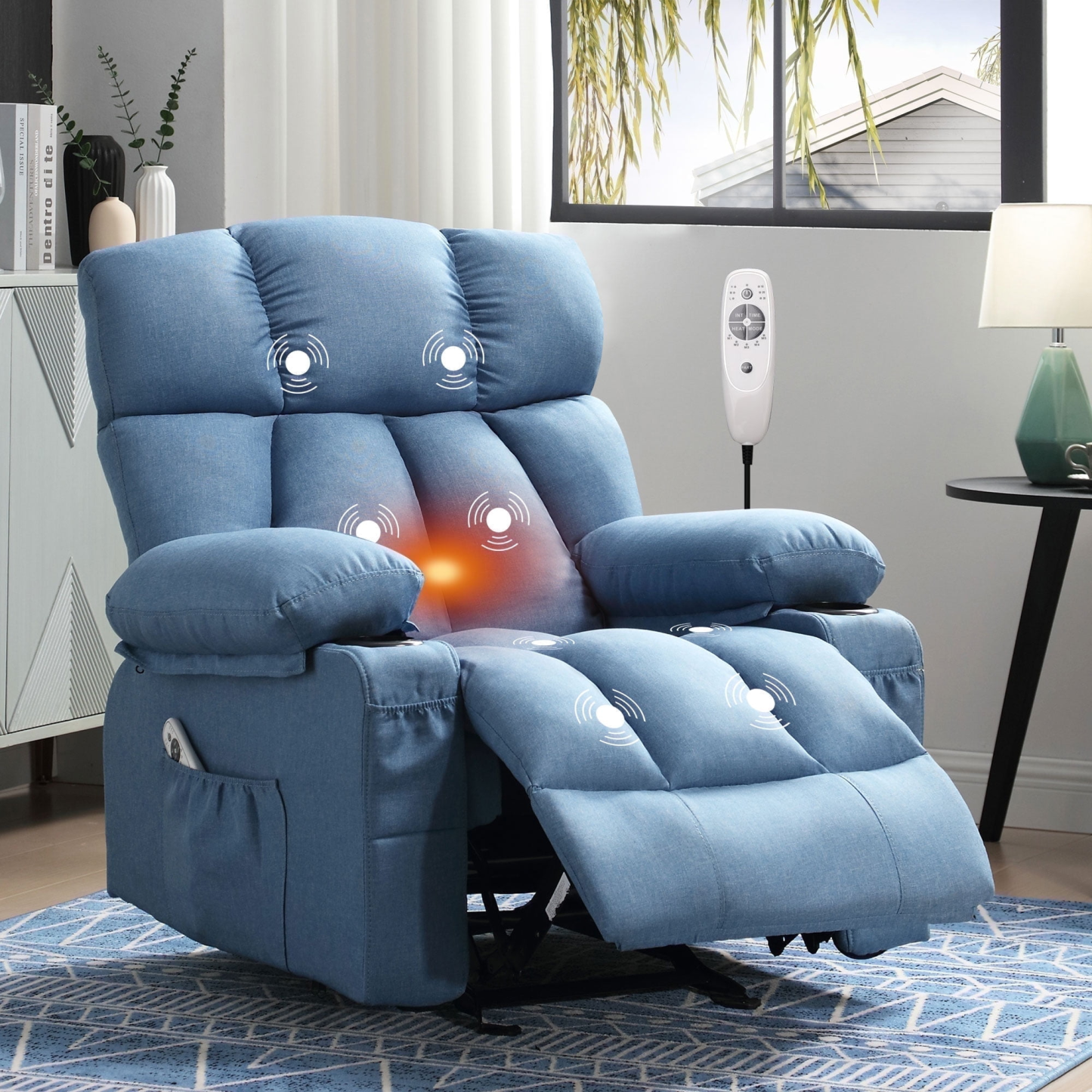 Sillón reclinable manual con terapia de calor y función de masaje, sillón de masaje con mecanismo reclinable de alta resistencia