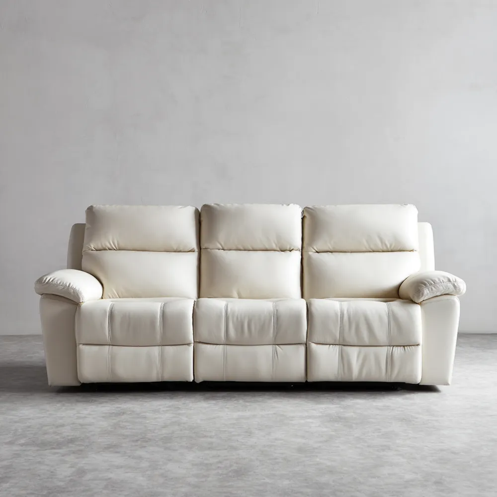 Canapé 3 places en cuir Blanc moderne avec repose-pieds – 200x90x100 cm