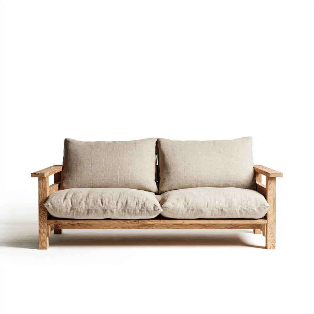 Canapé 2 places 180x85x75 cm – Bois et Tissu Beige – Design Contemporain