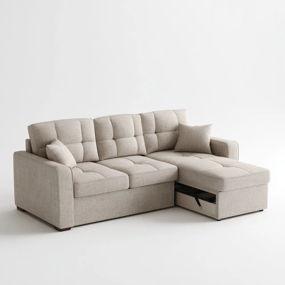 Canapé d'angle tissu 250x160x85 cm – Beige – Design moderne avec rangement