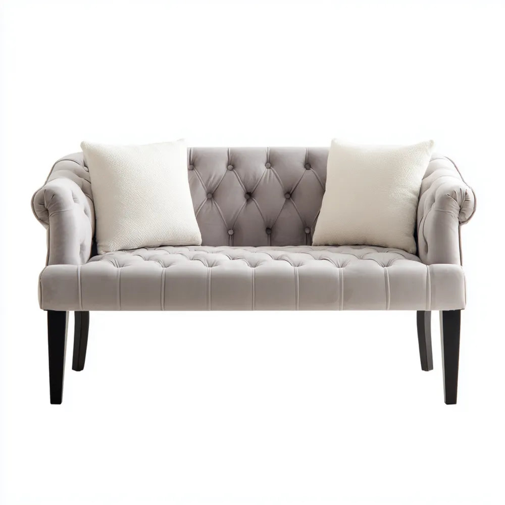 Canapé 2 places Velours 140x75x85 cm – Gris – Design Classique