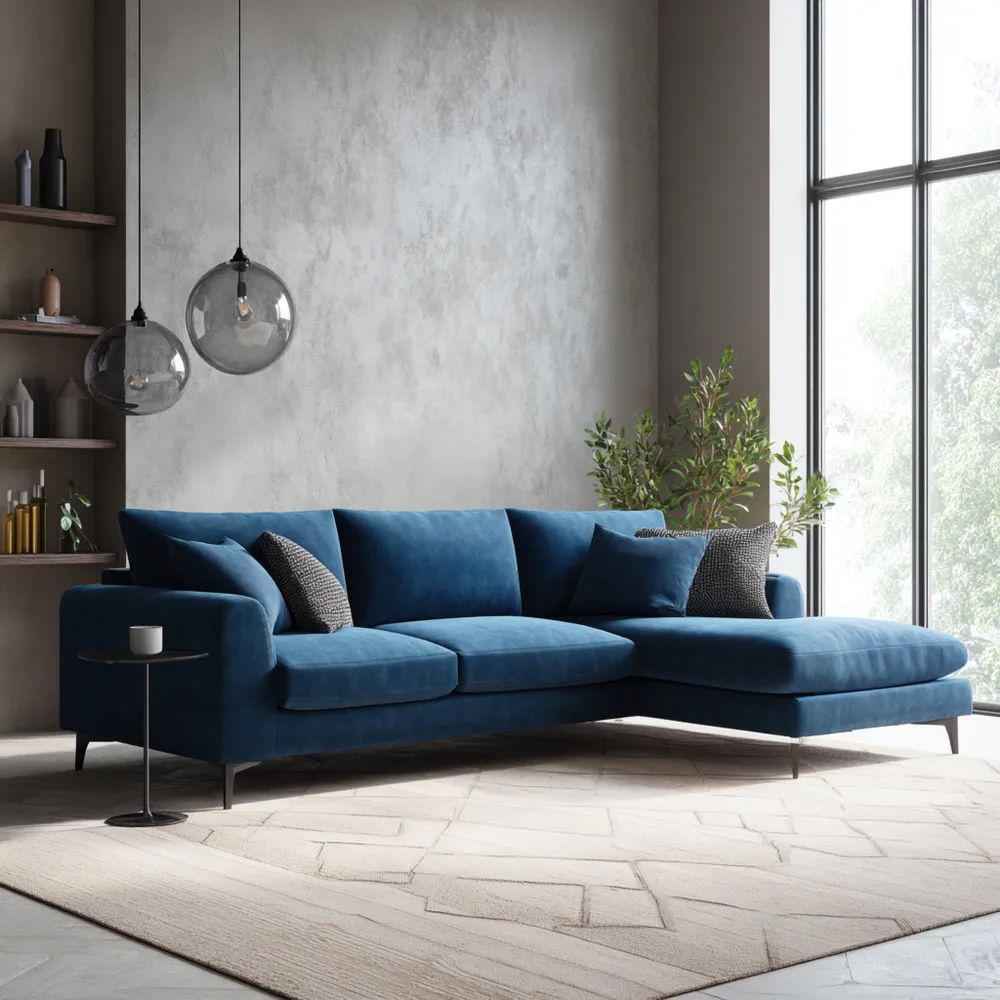 Canapé d'angle en tissu 300x150x45 cm – Bleu – Design moderne