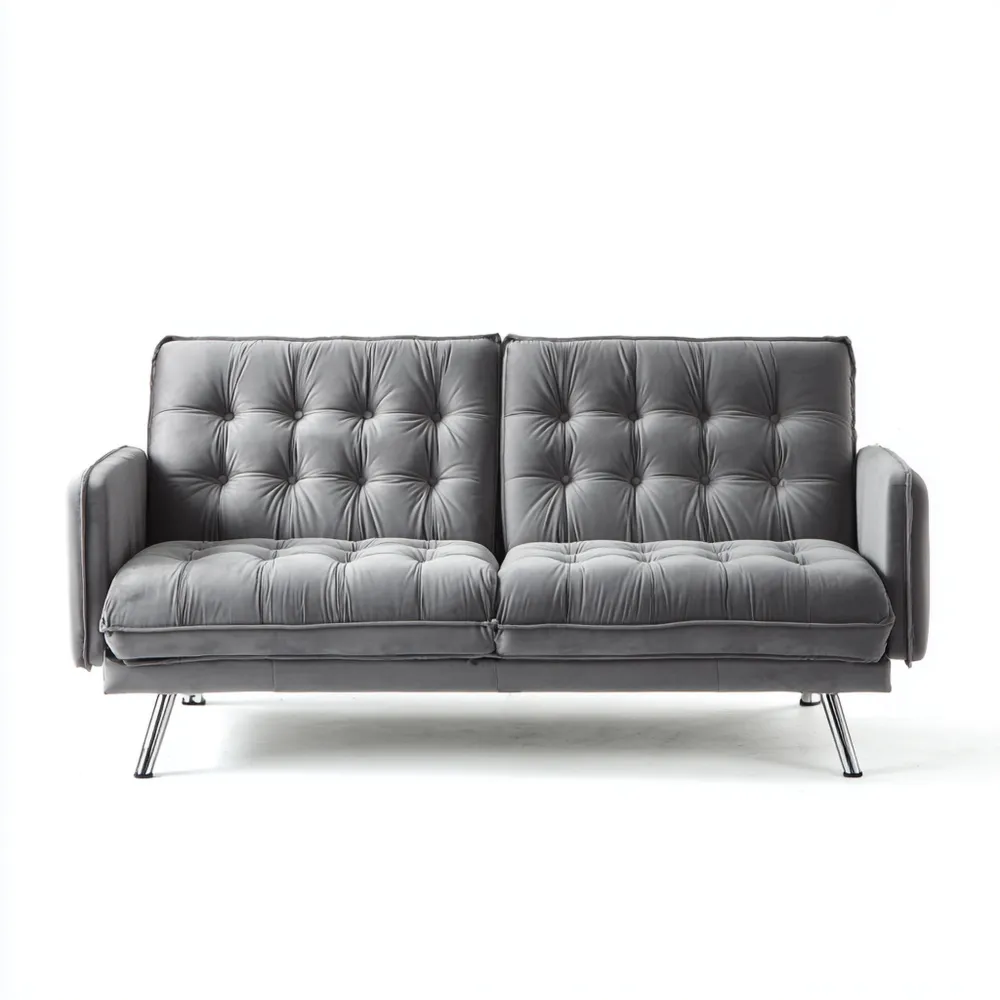 Canapé 2 places Velours 180x85x75 cm – Gris – Design Contemporain