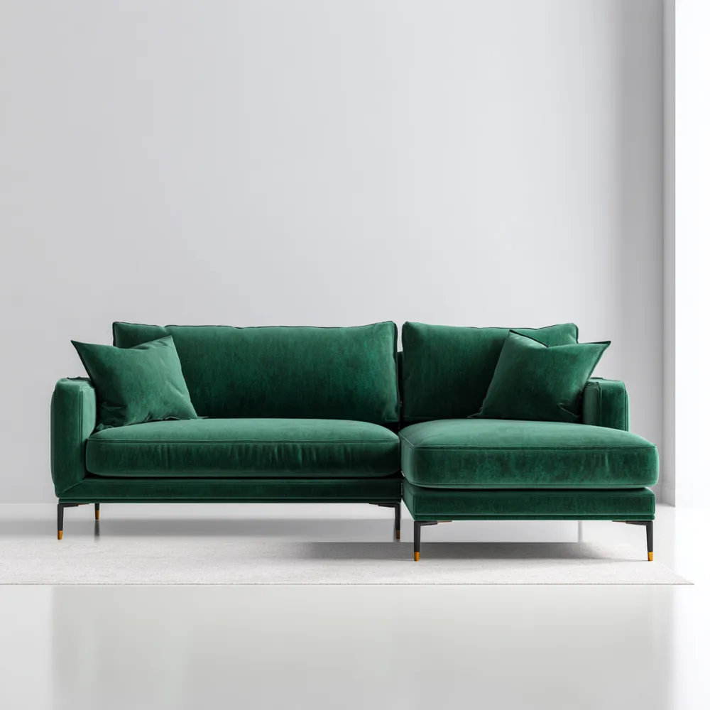 Canapé d'angle en velours 280x160x85 cm – Vert – Design moderne
