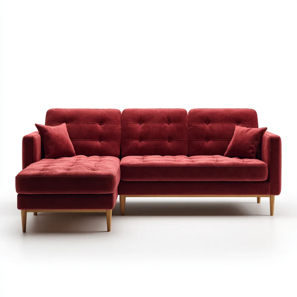Canapé d'angle en velours 250x150x85 cm – Rouge Bordeaux – Design moderne