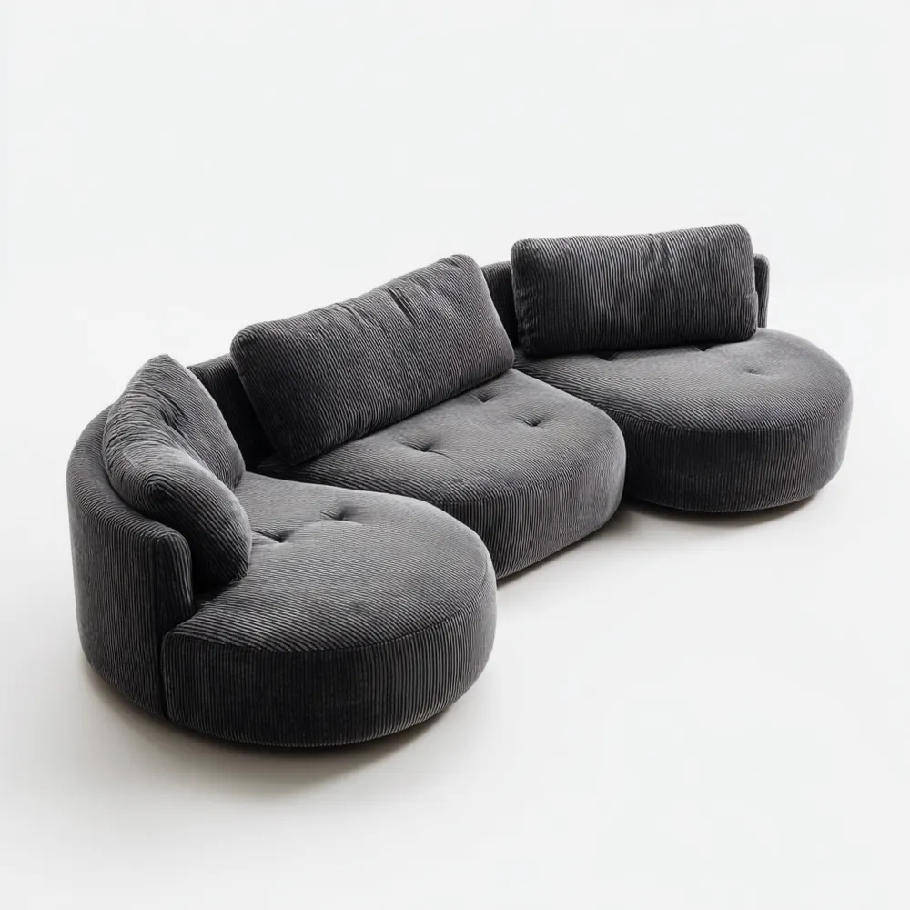 Canapé Modulable en Velours Côtelé 300x150x80 cm - Gris Foncé - Design Contemporain