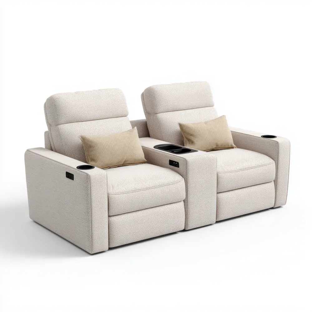Canapé 2 Places Inclinable en Tissu 140x90x100 cm - Beige - Design Moderne