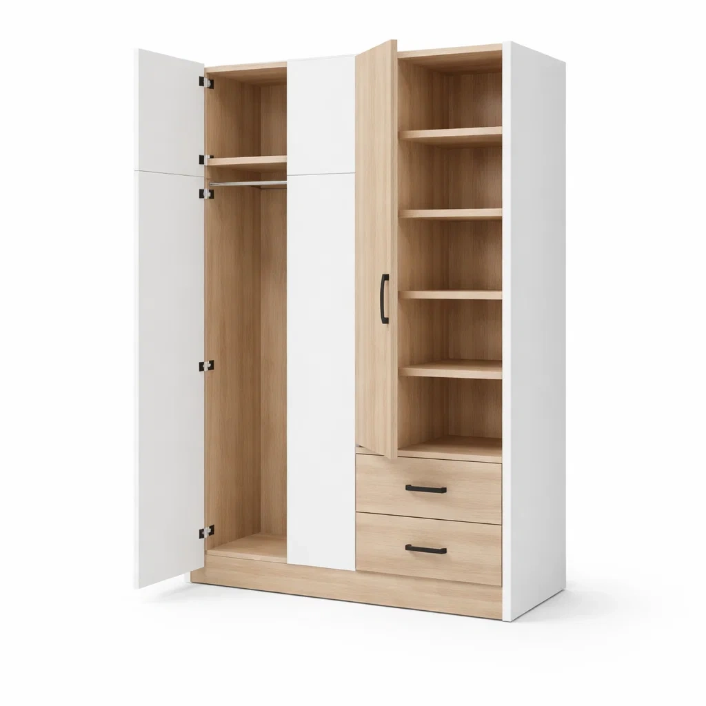 Armario de ropa blanco y madera tres puertas-woodcanton