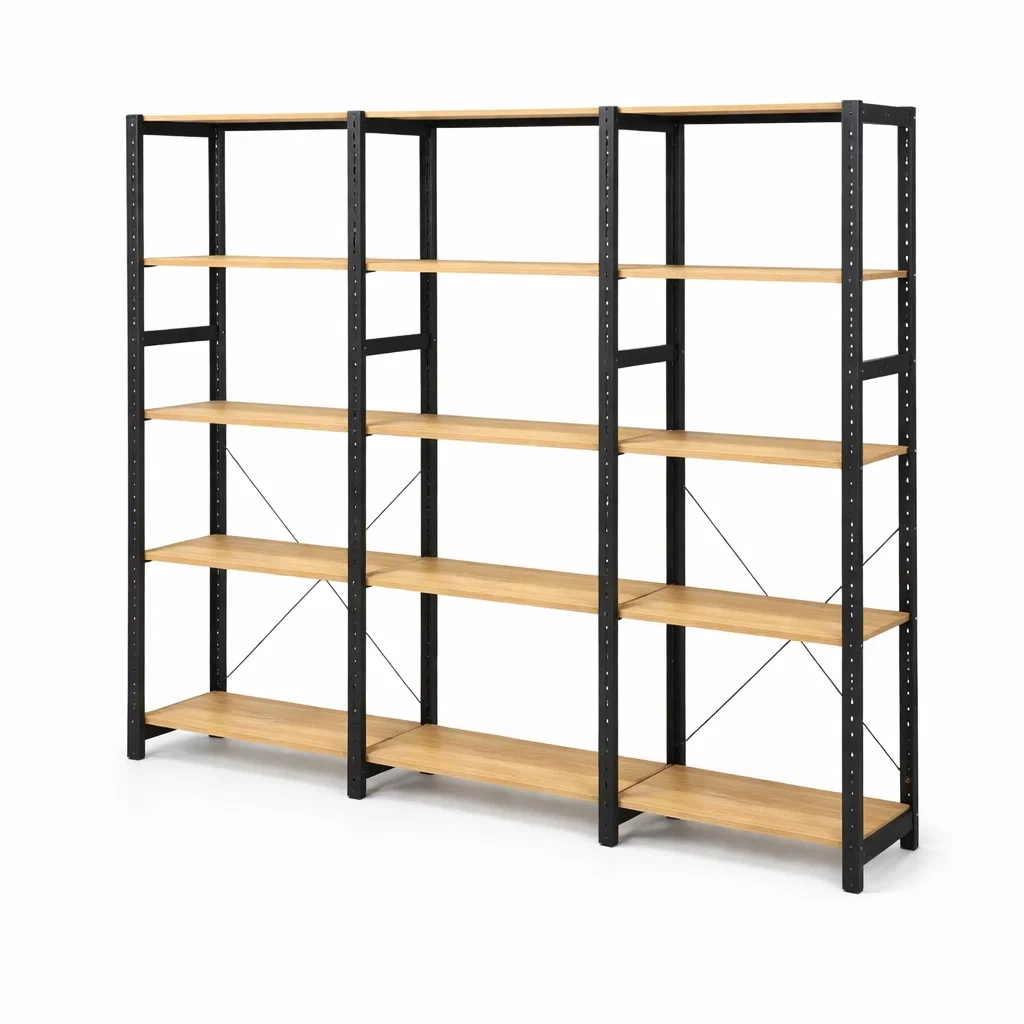 Estanteria metal negro madera clara cinco niveles-woodcanton