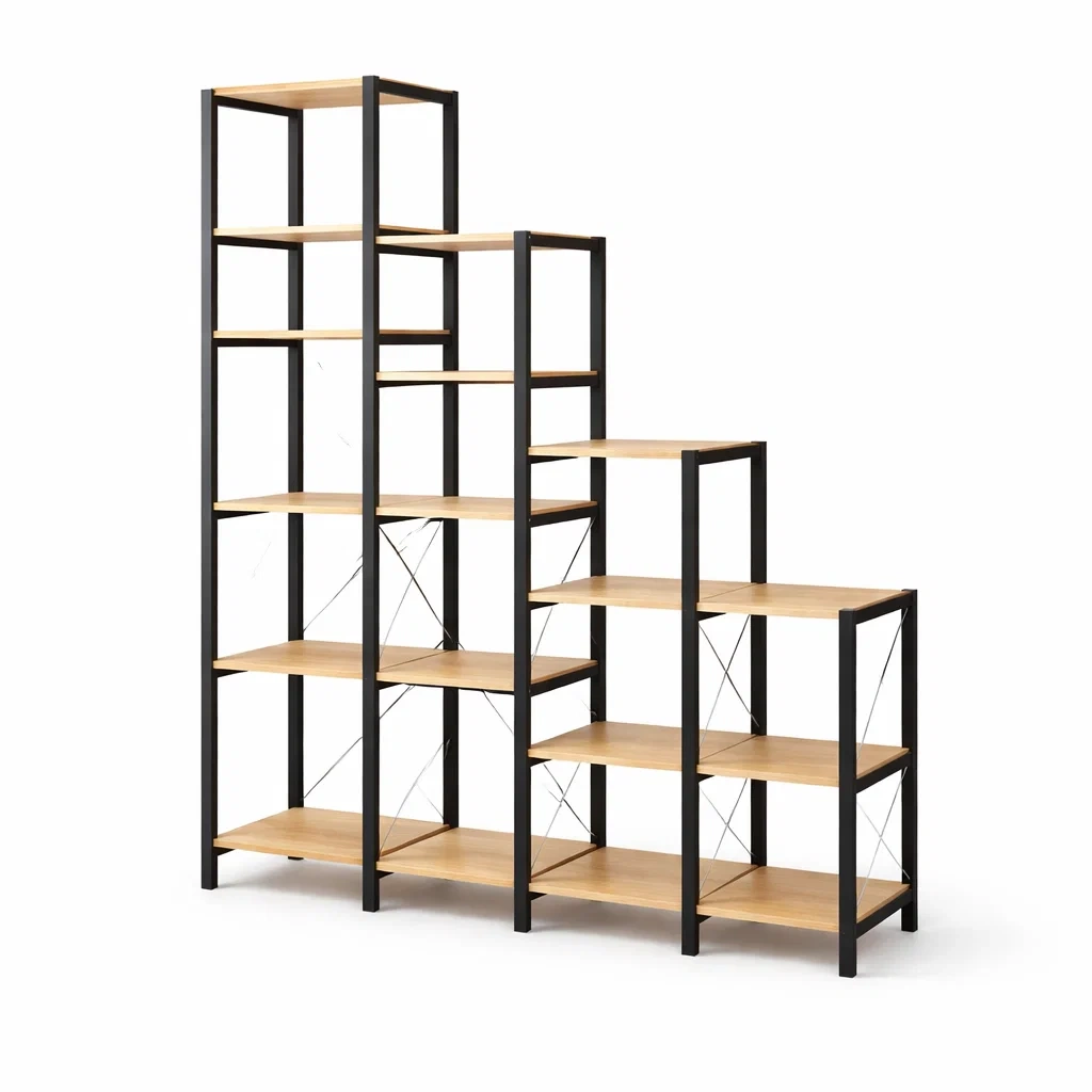 Estanteria metal negro madera clara modular-woodcanton