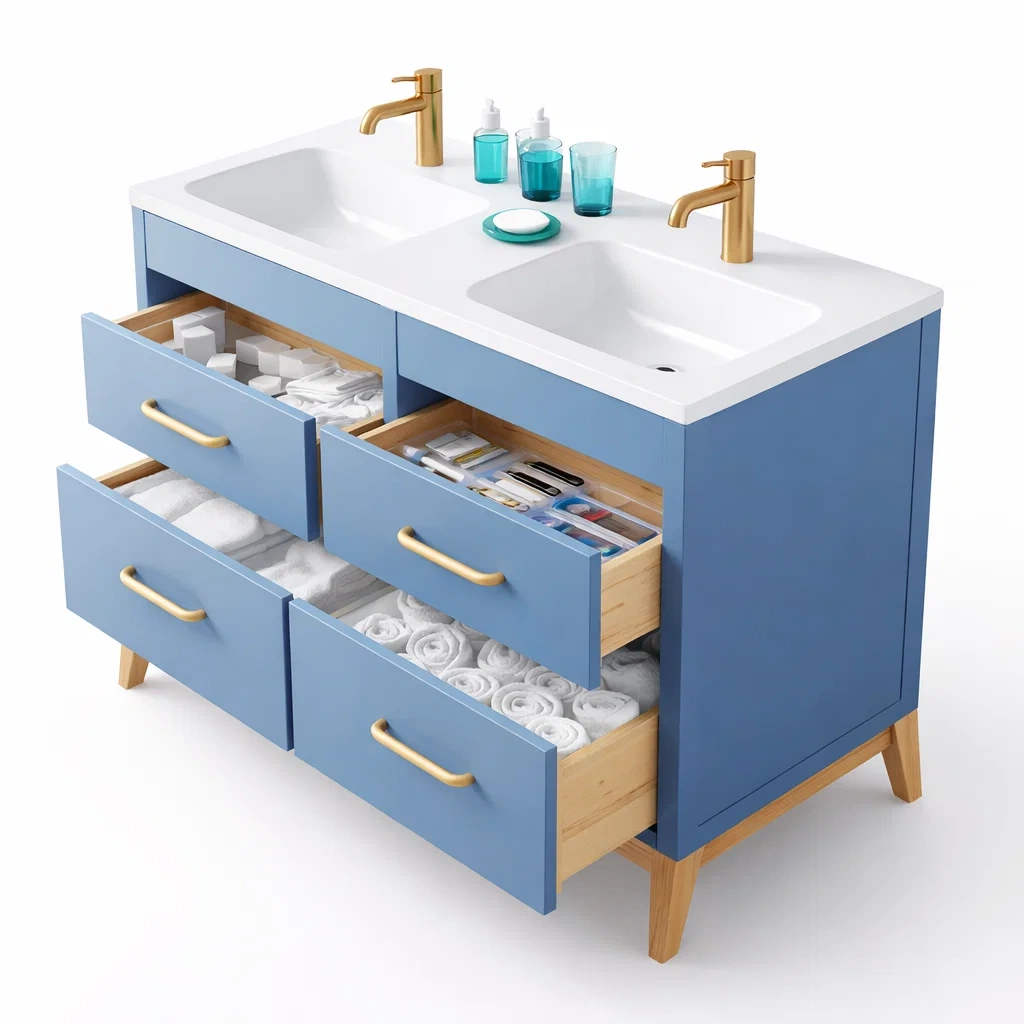 Mueble lavabo doble azul mate-woodcanton