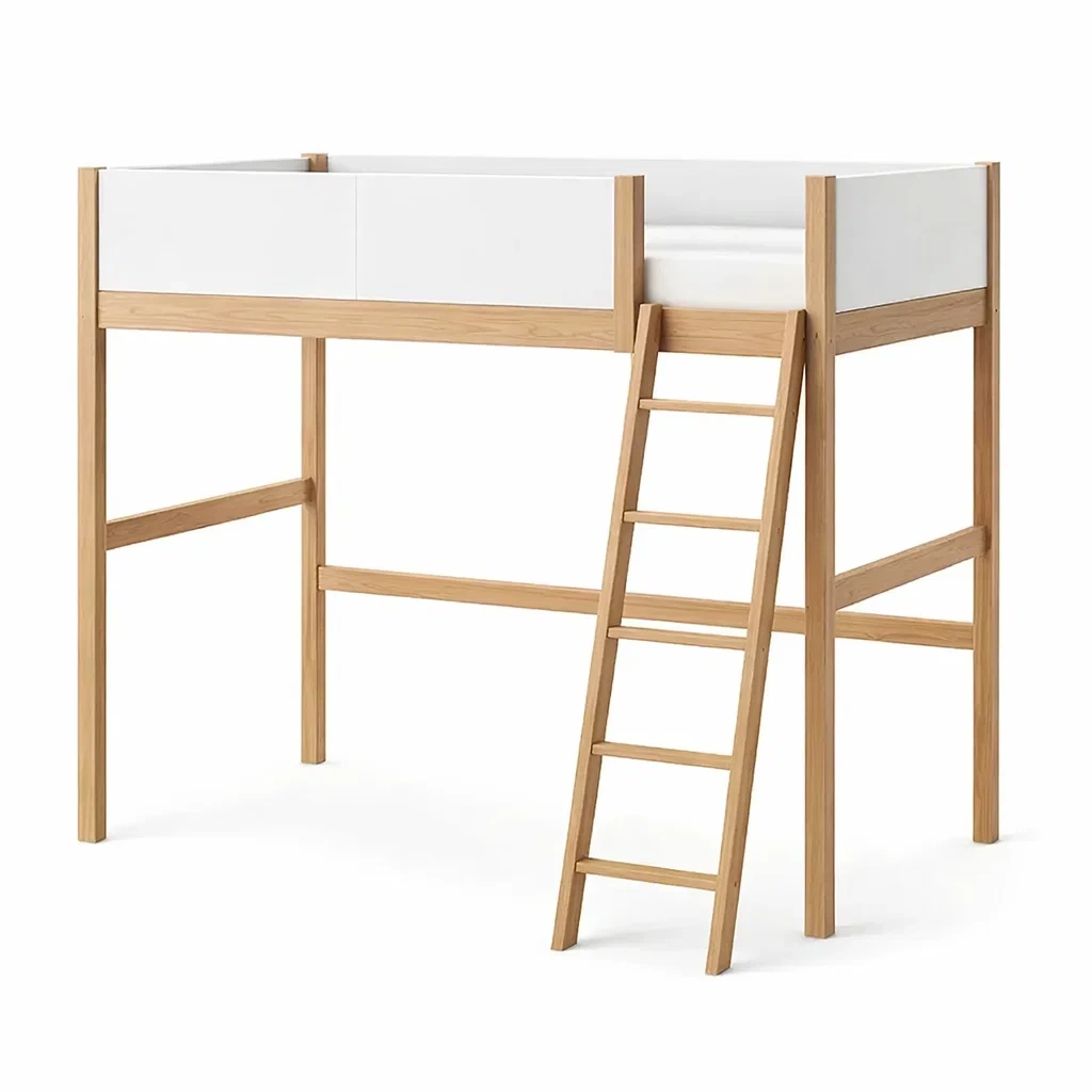 Cama alta madera natural blanco-casaweld