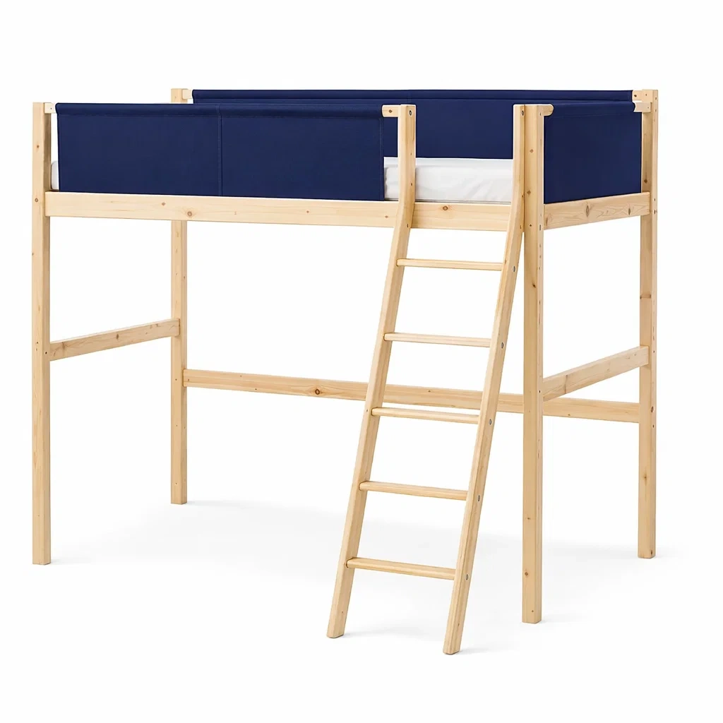 Cama alta madera natural azul oscuro-casaweld