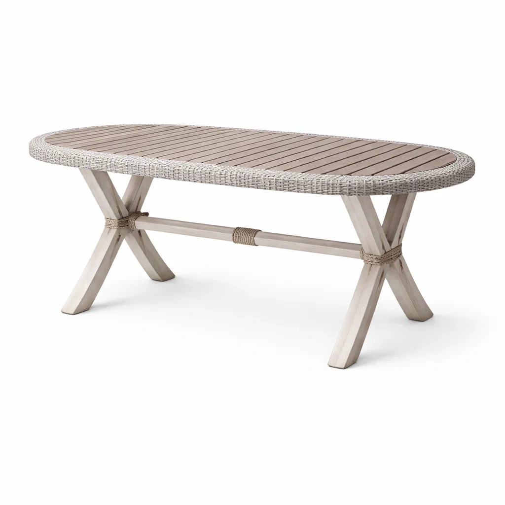 Mesa exterior madera clara con fibra blanca-casaweld