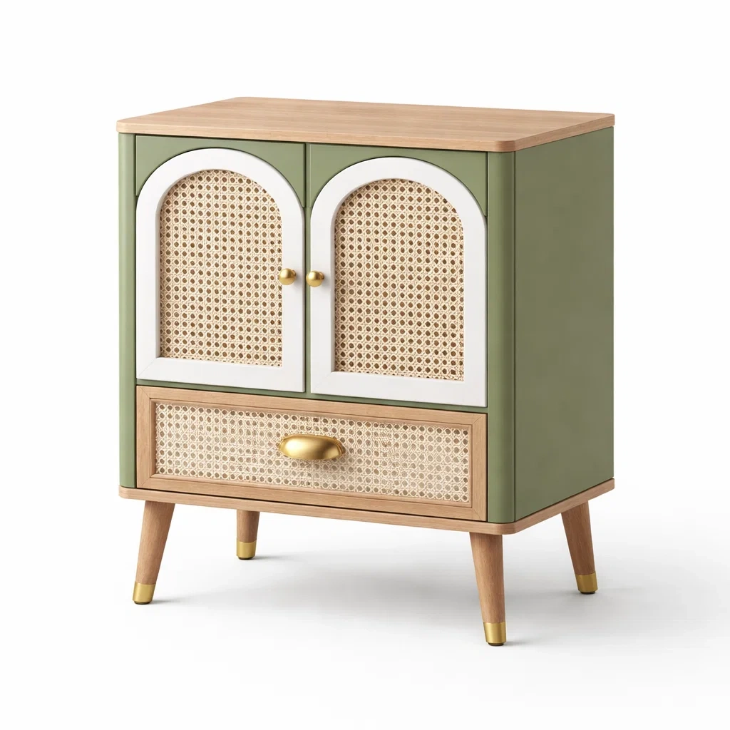 Mesita auxiliar verde oliva con rejilla-casaweld