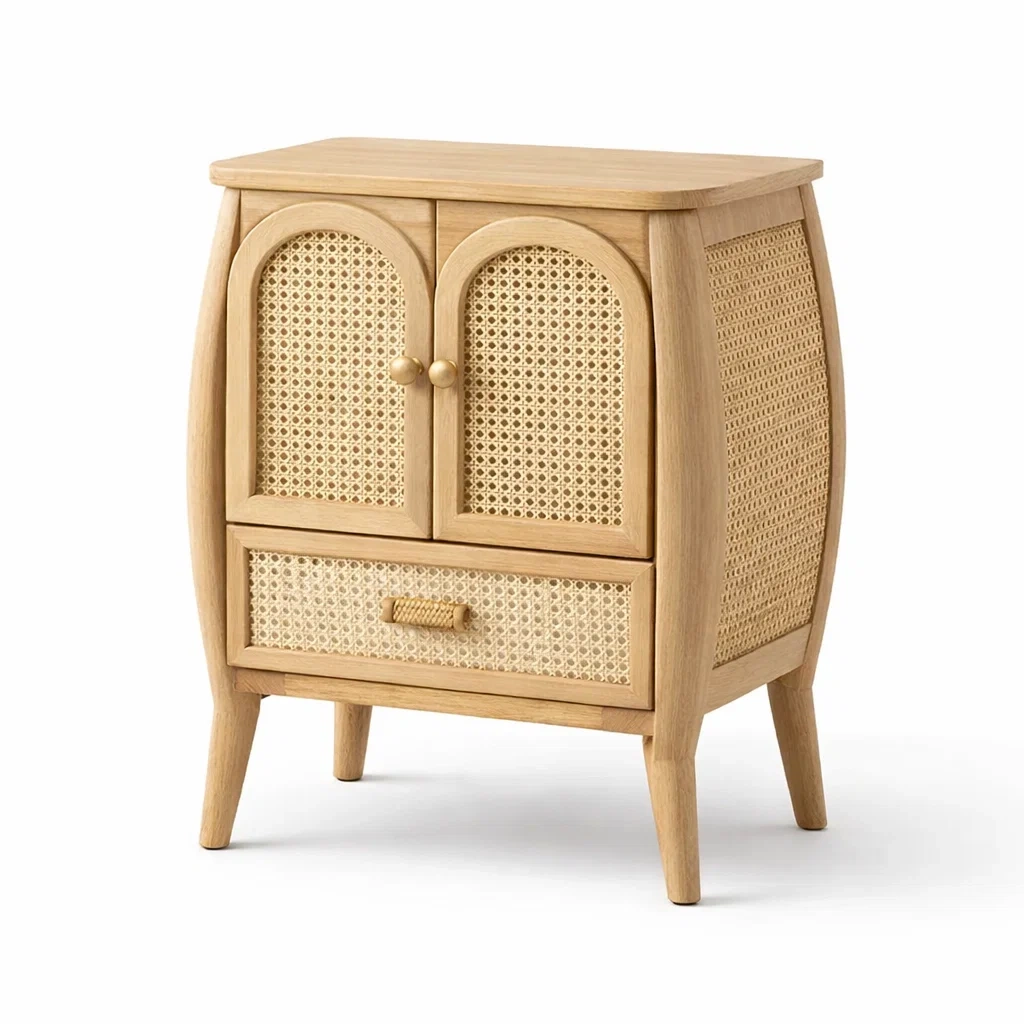 Mesita auxiliar madera clara con rejilla lateral-casaweld