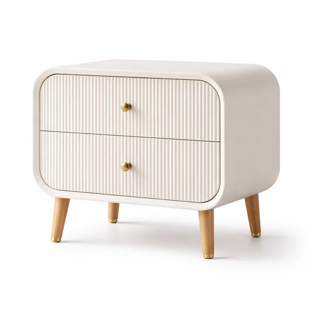 Mesita de noche blanca con textura frontal-casaweld