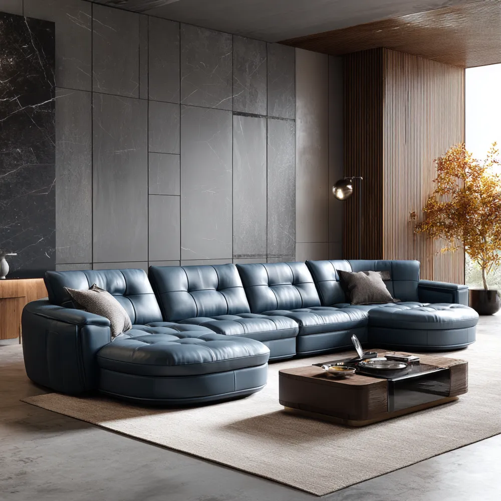 Ensemble de canapés en cuir 300x240x75 cm - Bleu - Design contemporain