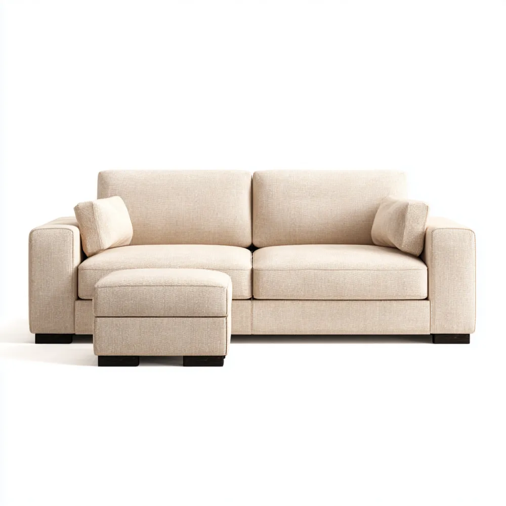 Ensemble de canapés tissu 220x90x85 cm avec Ottoman 70x40x40 cm – Beige – Design contemporain