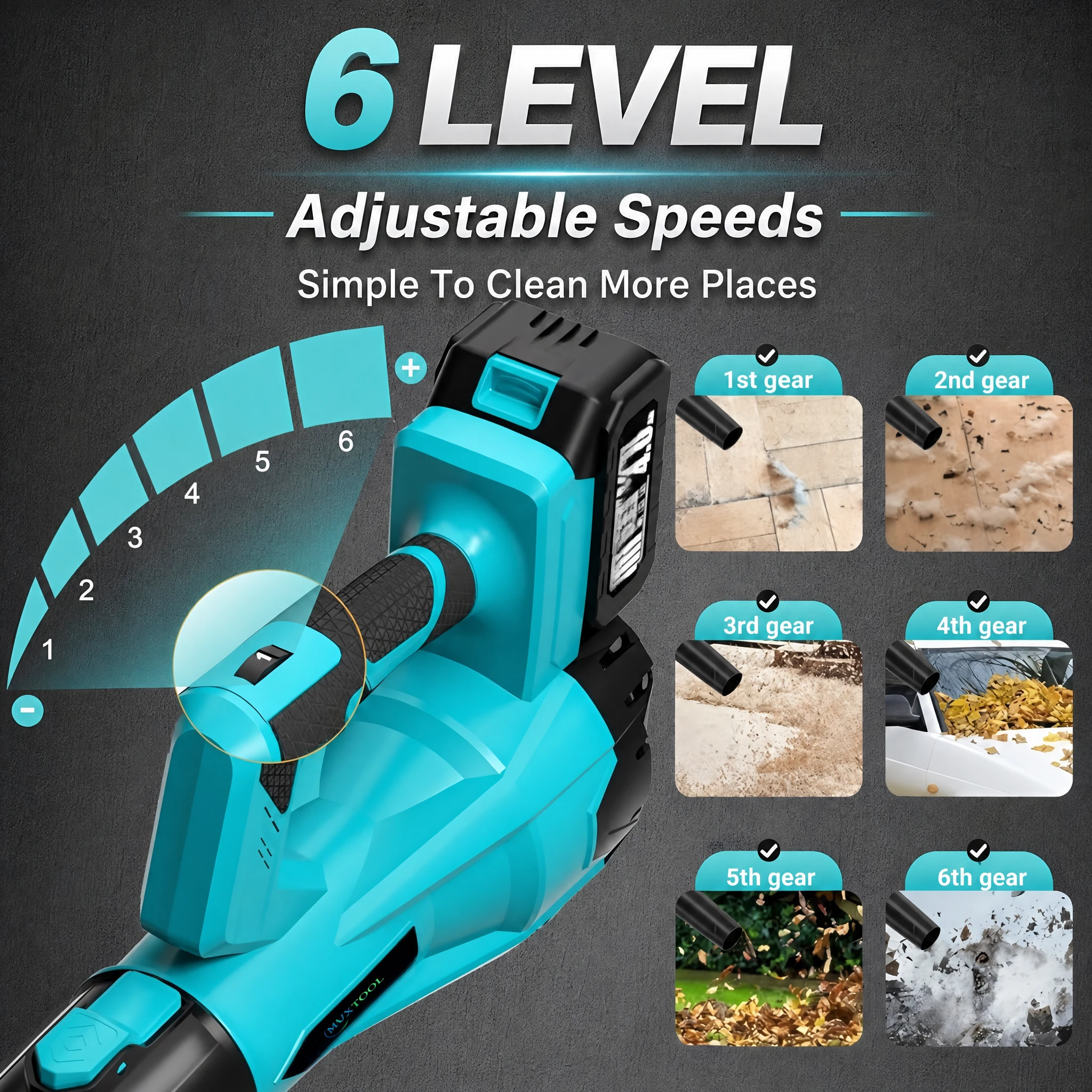 21V Cordless 6-Speed Leaf Blower with 2 Batteries