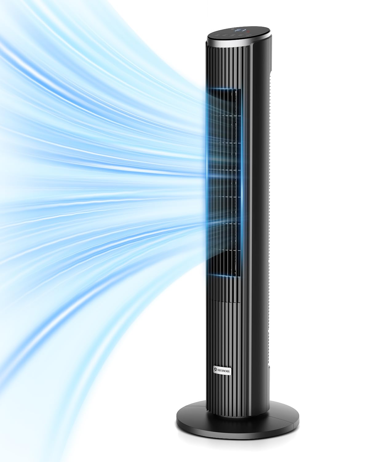 Ateroll Silent Tower Fan, Electric Cooling Fan, 90° Oscillating Bladeless Fan with Remote, 4 Speeds 3 Modes 12H Timer LED Display, Energy Efficient Standing Fan for Home Office, Black Fan