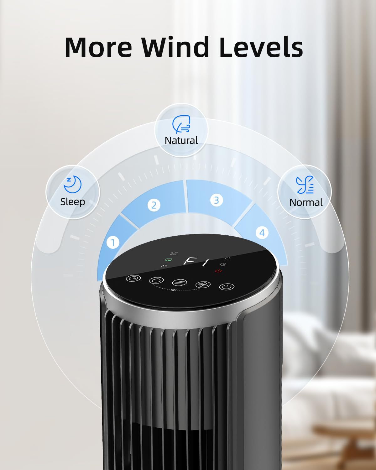 Ateroll Silent Tower Fan, Electric Cooling Fan, 90° Oscillating Bladeless Fan with Remote, 4 Speeds 3 Modes 12H Timer LED Display, Energy Efficient Standing Fan for Home Office, Black Fan