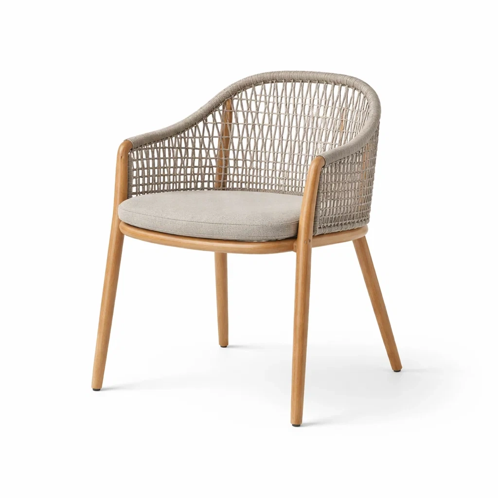 Silla tejida con estructura de madera-timberora