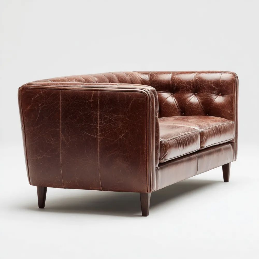 Canapé deux places en cuir 140x80x75 cm – Marron – Design Classique