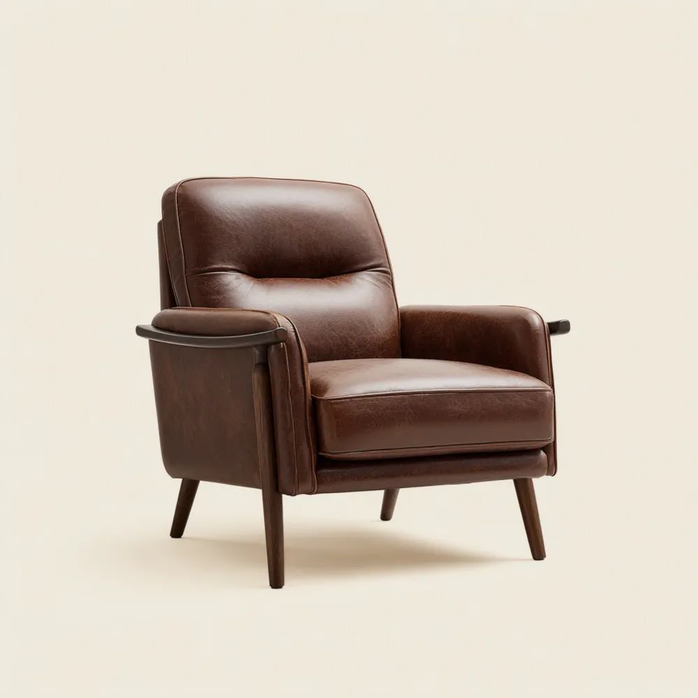 Fauteuil en cuir 80x85x90 cm - Marron - Design classique