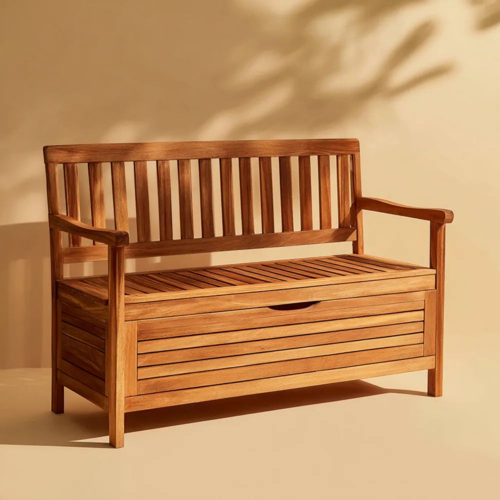 Banc de jardin en bois avec rangement intégré – 120x60x90 cm – Teck