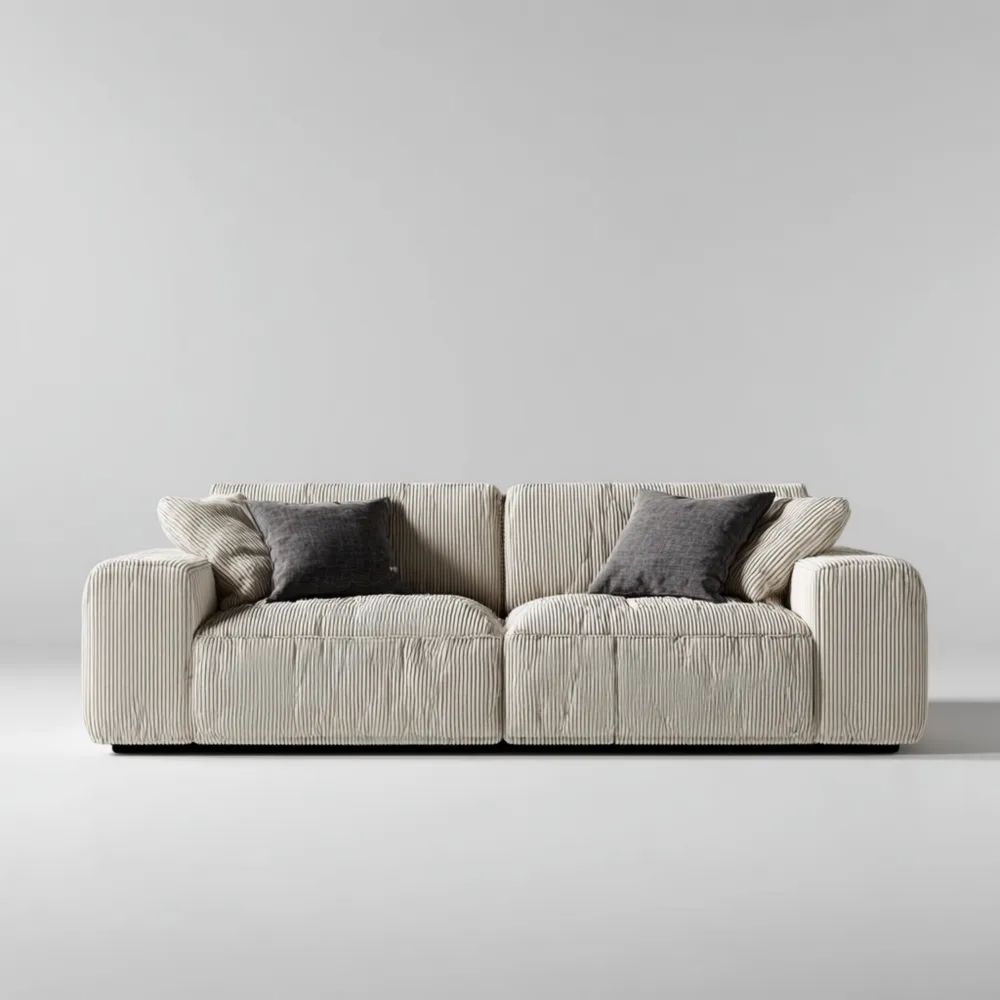 Canapé deux places 180x100x85 cm – Tissu côtelé Beige Crème – Design moderne