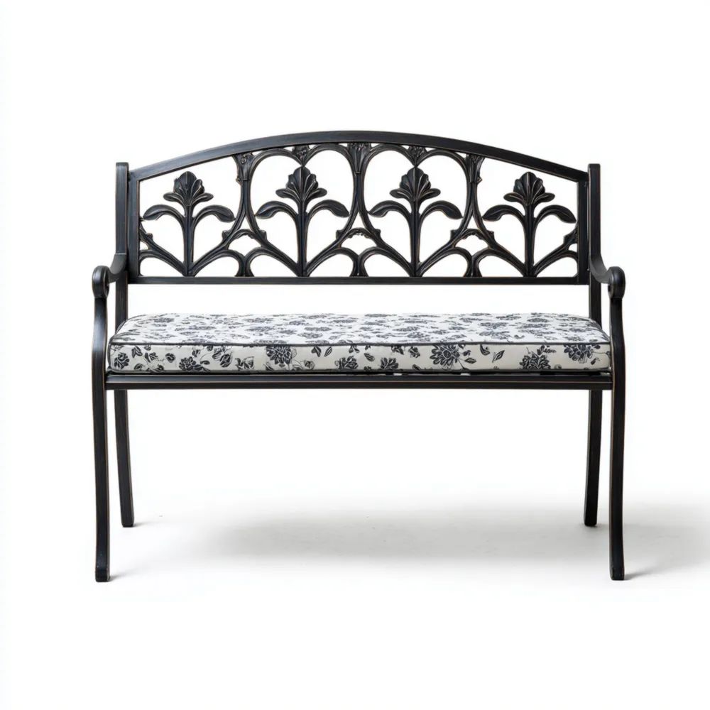 Banc de jardin en métal 120x60x85 cm - Noir et Blanc - Design classique