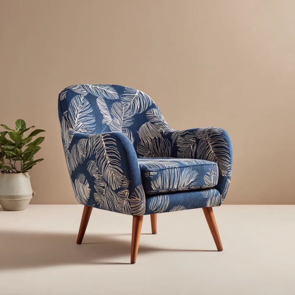 Fauteuil imprimé feuilles tissu 75x80x85 cm – Bleu/Blanc – Design tropical
