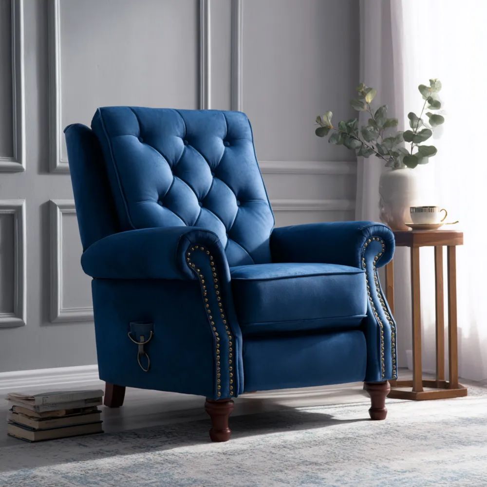 Fauteuil en velours - 90x85x100 cm - Bleu Foncé - Design classique