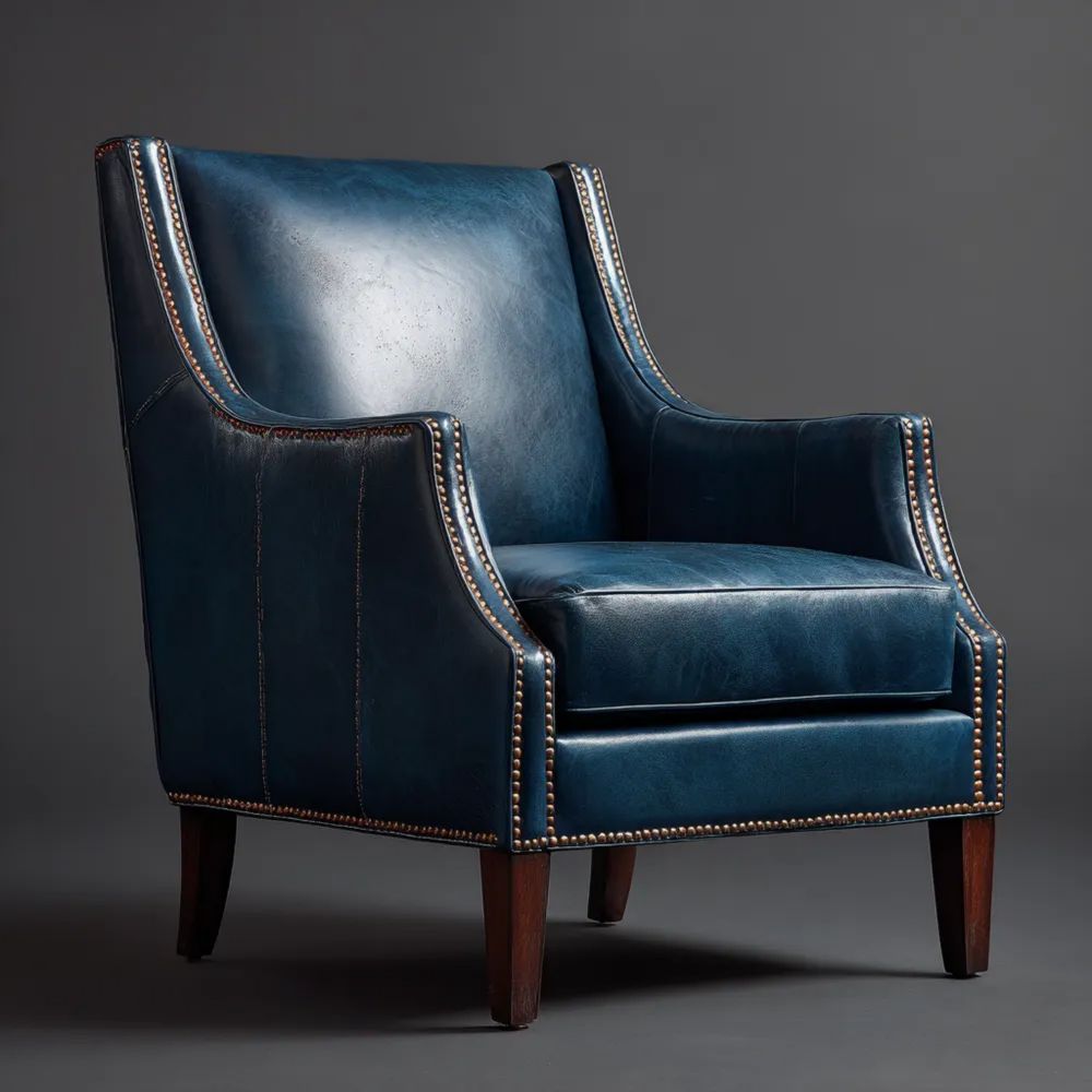 Fauteuil en cuir 85x90x100 cm – Bleu – Design Classique