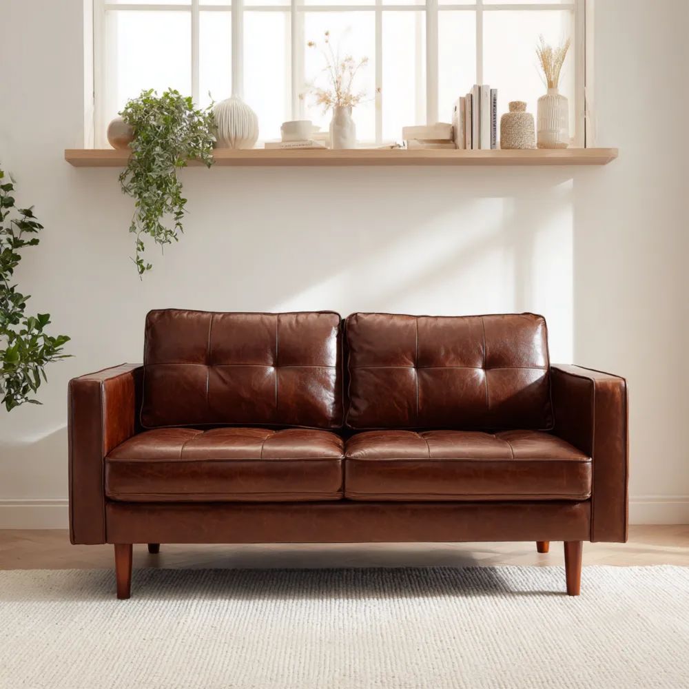 Canapé 2 places Cuir Marron Design Moderne 150x80x85 cm