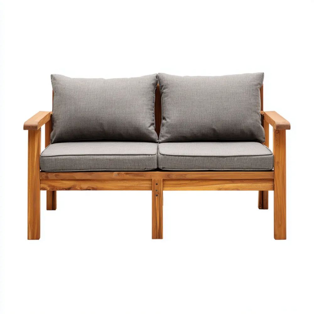 Canapé deux places de jardin en bois de teck 120x60x75 cm - Gris - Design moderne