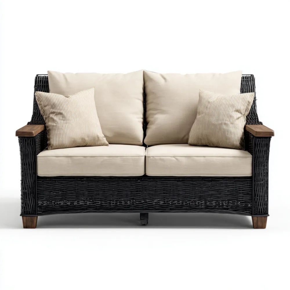 Canapé de jardin deux places en rotin 120x70x85 cm – Noir et Beige