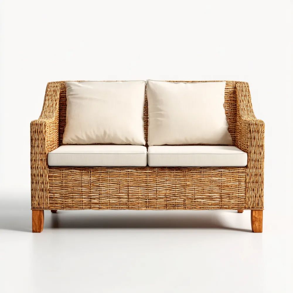 Canapé de jardin 2 places en rotin 120x70x80 cm - Naturel/Beige - Design moderne